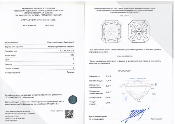 Бриллиант радиант 0,500 карат