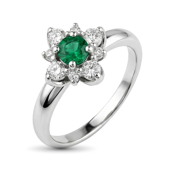 Кольцо из белого золота с изумрудпо и бриллиантами