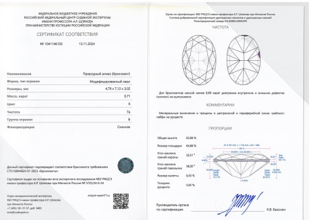 Бриллиант овал 0,710 карат