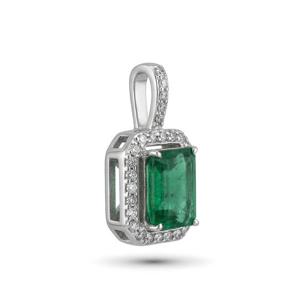 Подвеска из белого золота с изумрудом и бриллиантами
