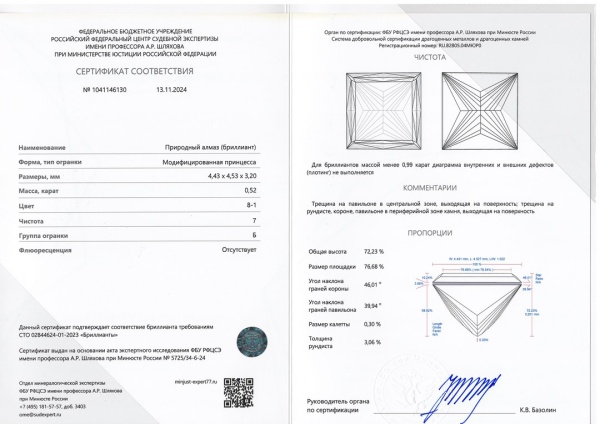 Бриллиант принцесса 0,520 карат