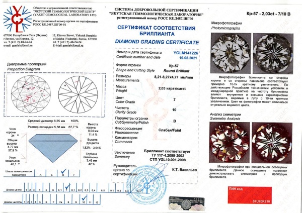 Бриллиант круглый 2,030 карат