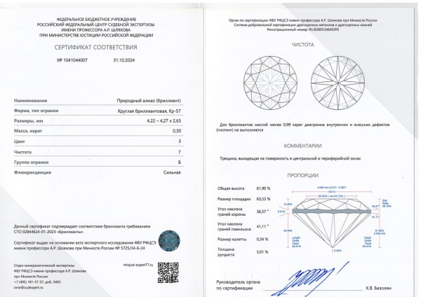 Бриллиант круглый 0,300 карат