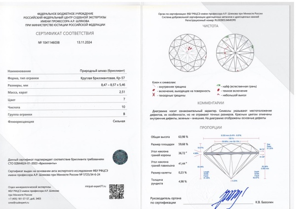 Бриллиант круглый 2,510 карат