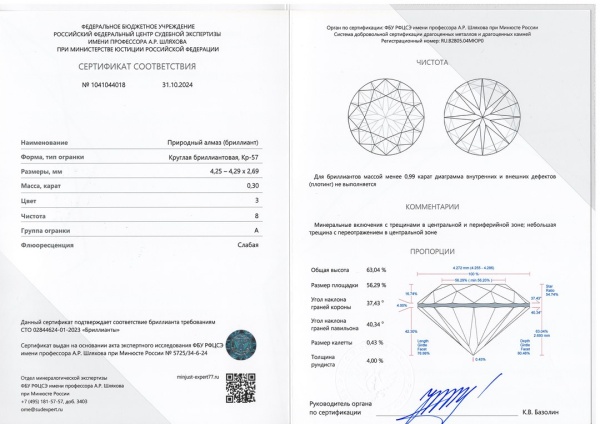Бриллиант круглый 0,300 карат