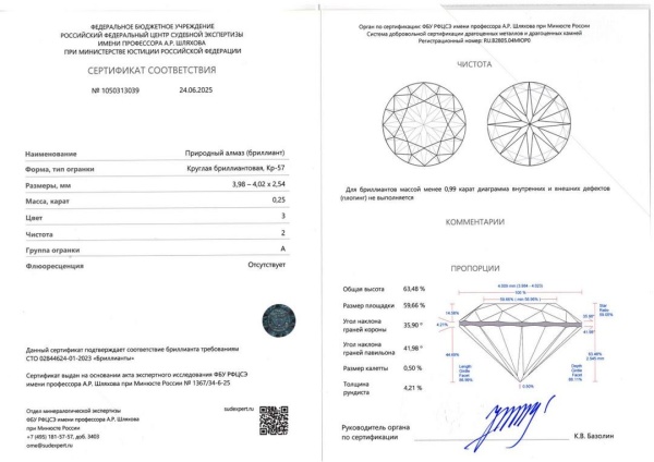 Бриллиант  0,250 карат