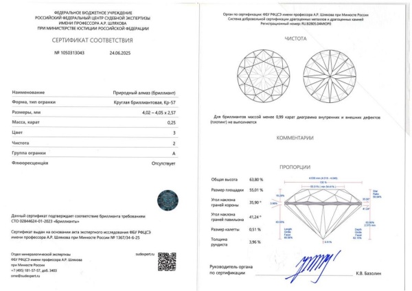 Бриллиант  0,250 карат