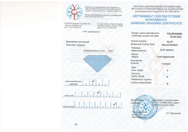 Бриллиант круглый 0,040 карат
