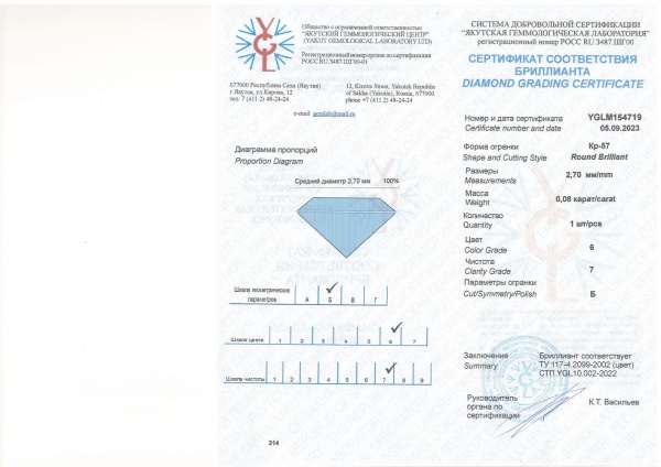 Бриллиант круглый 0,080 карат