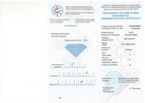 Бриллиант круглый 0,070 карат