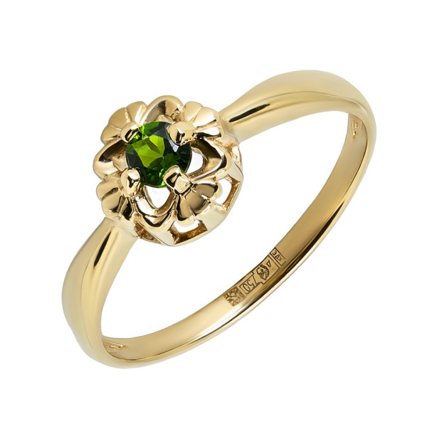 Кольцо из желтого золота с хромдиопсидом