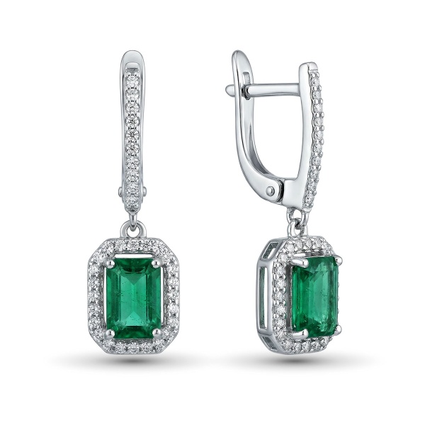 Серьги из белого золота с изумрудом и бриллиантами