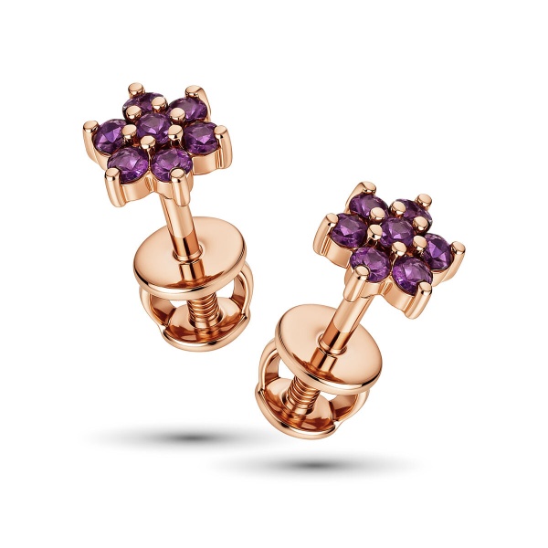 Серьги из красного золота с аметистом