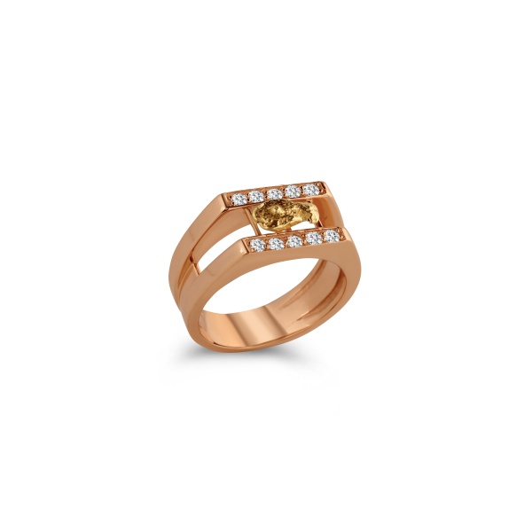 Кольцо из желтого золота с самородком и бриллиантами