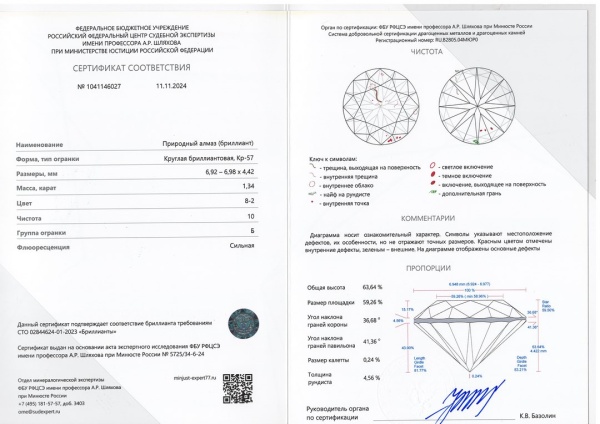 Бриллиант круглый 1,340 карат