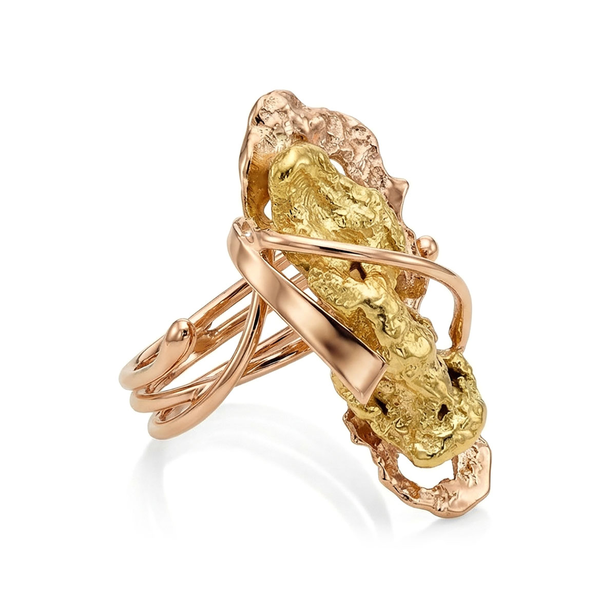 Кольцо из красного золота с самородком