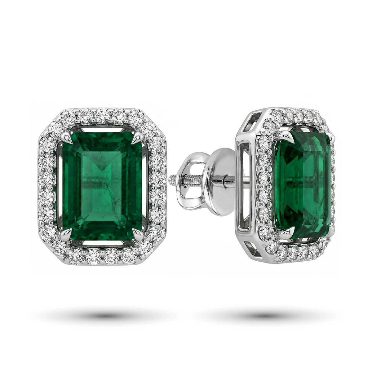 Серьги из белого золота с изумрудами и бриллиантами