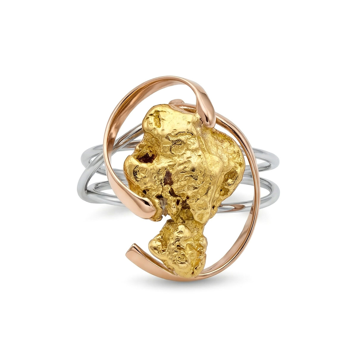 Кольцо из комбинированного золота с самородком