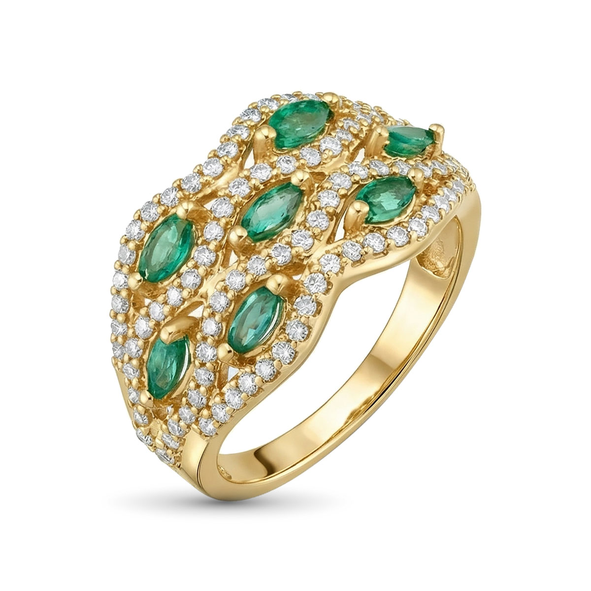 Кольцо из желтого золота с изумрудпт и бриллиантами