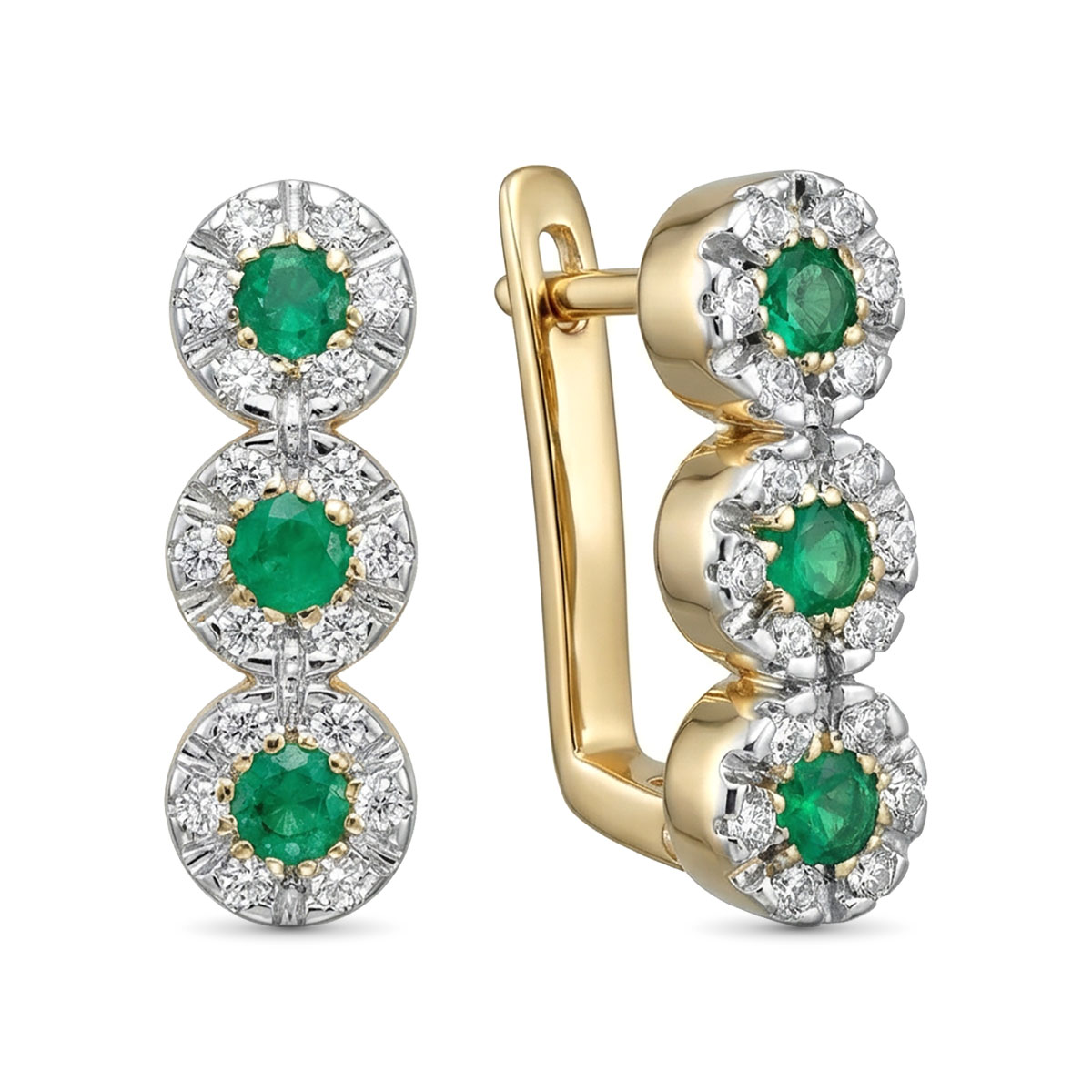 Серьги из комбинированного золота с изумрудпт и бриллиантами
