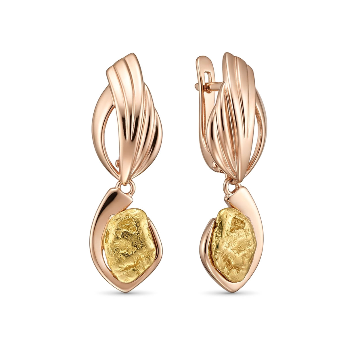 Серьги из красного золота с самородком