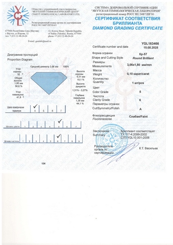 Бриллиант круглый 0,100 карат