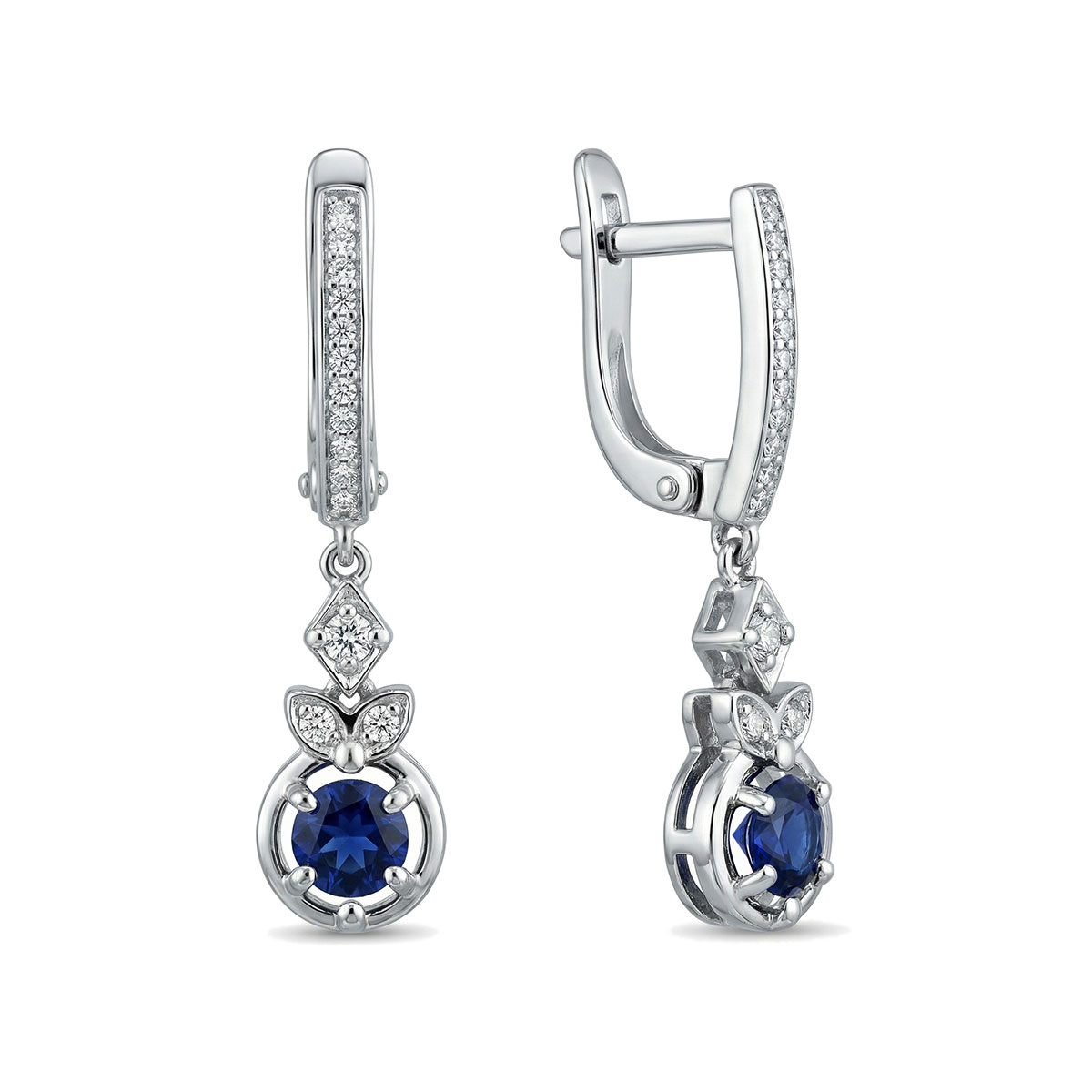 Серьги из белого золота с сапфирами и бриллиантами