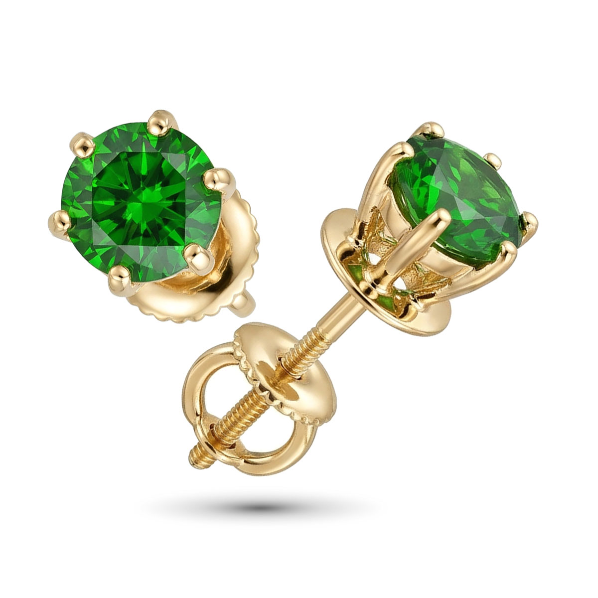 Серьги из желтого золота с хромдиопсидом