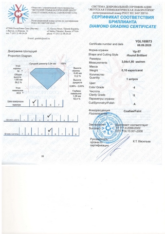 Бриллиант  0,100 карат