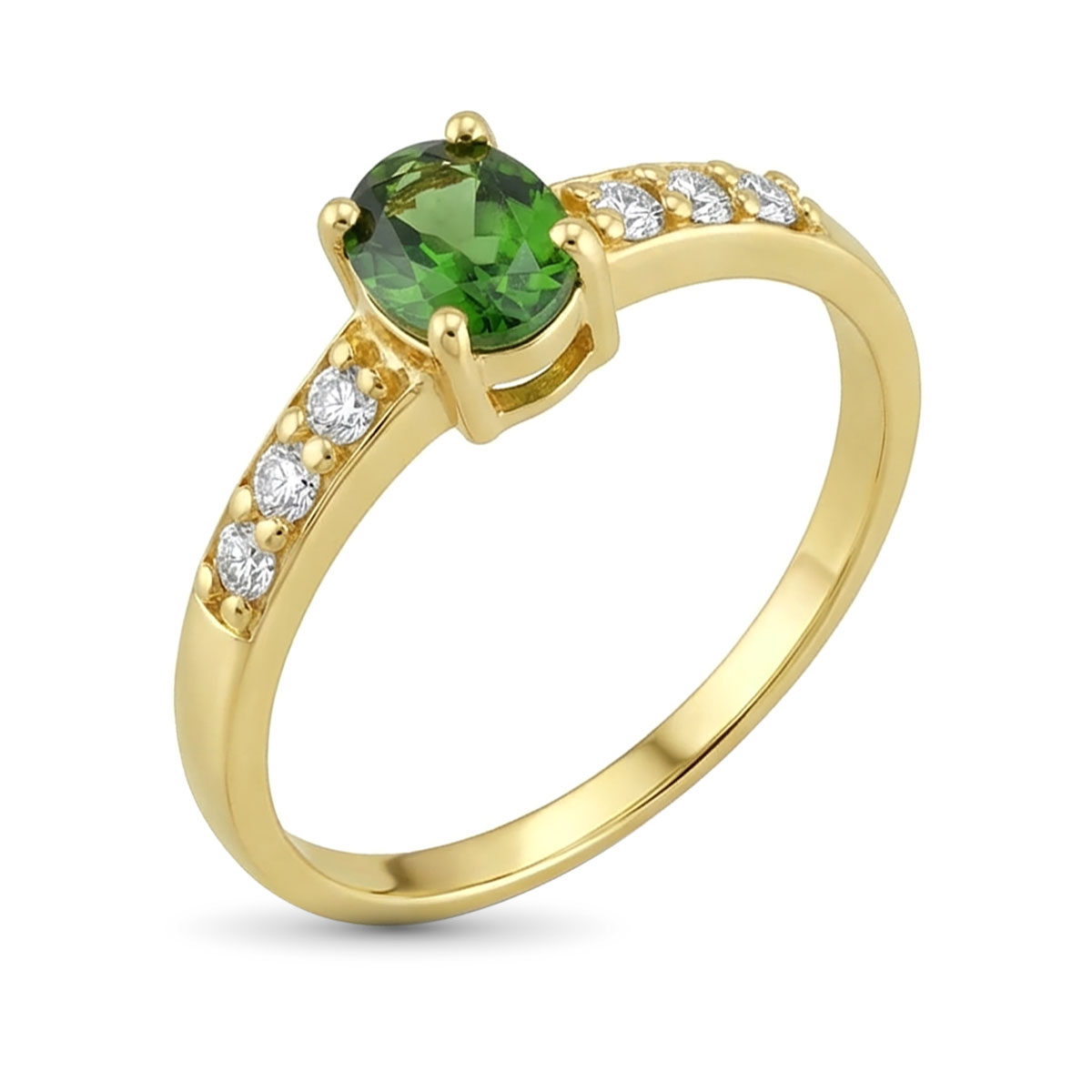 Кольцо из желтого золота с хромдиопсидом и бриллиантами