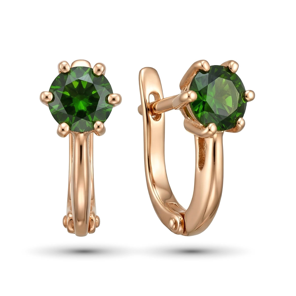 Серьги из красного золота с хромдиопсидом
