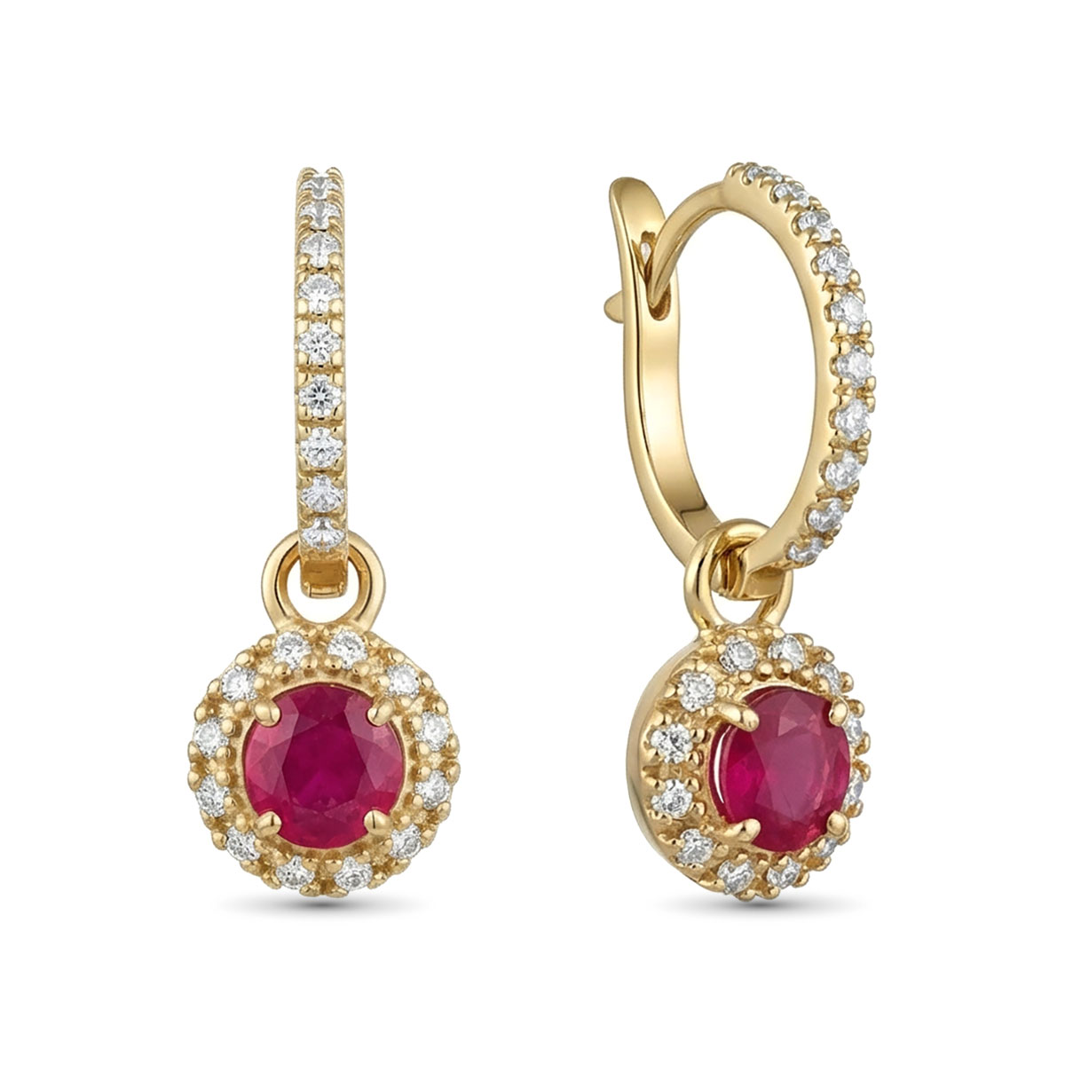 Серьги из желтого золота с рубинами и бриллиантами