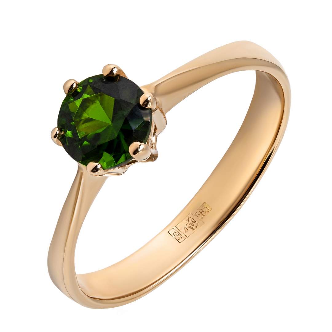 Кольцо из красного золота с хромдиопсидом