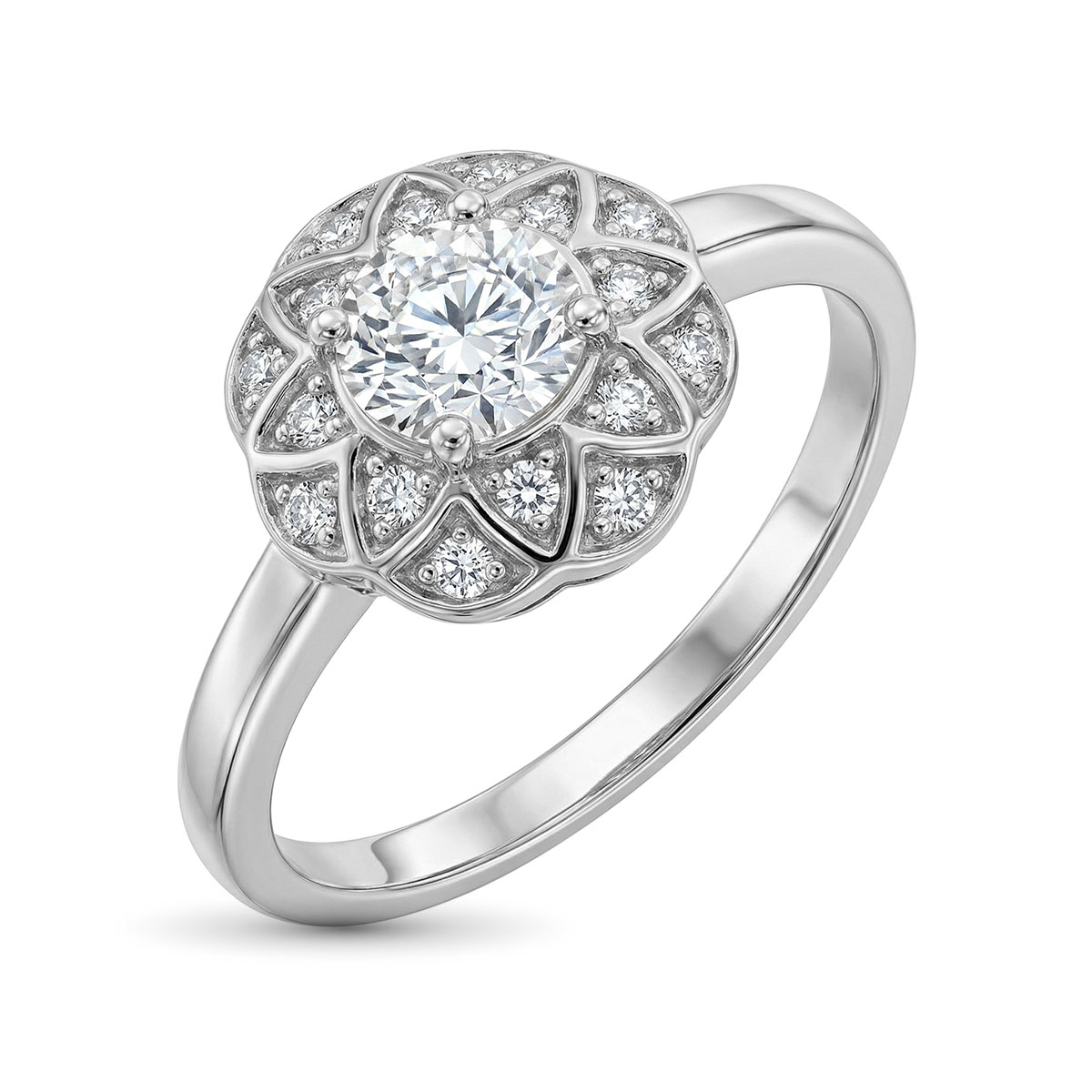 Кольцо из родированного золота с бриллиантами