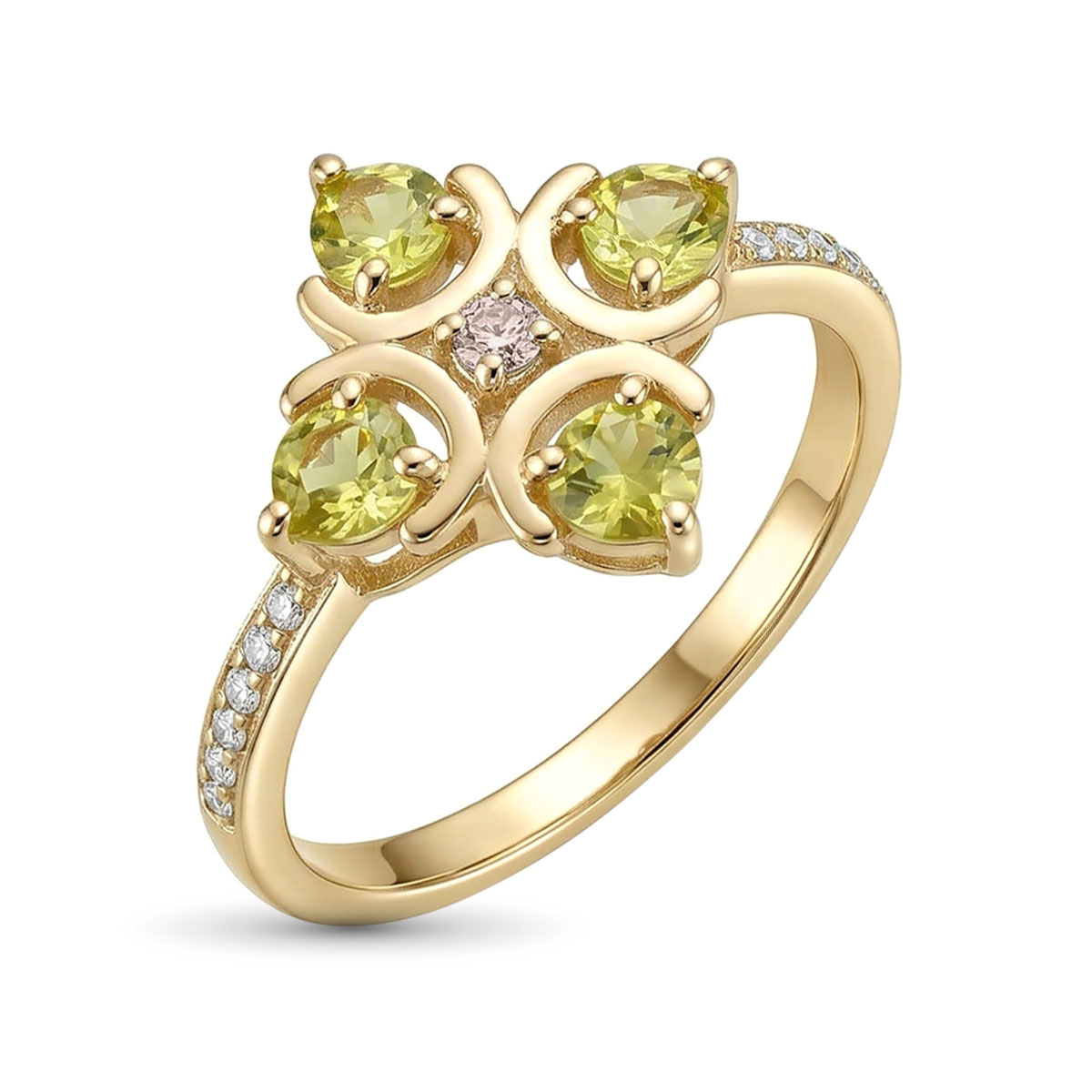 Кольцо из желтого золота с сапфиром и бриллиантами