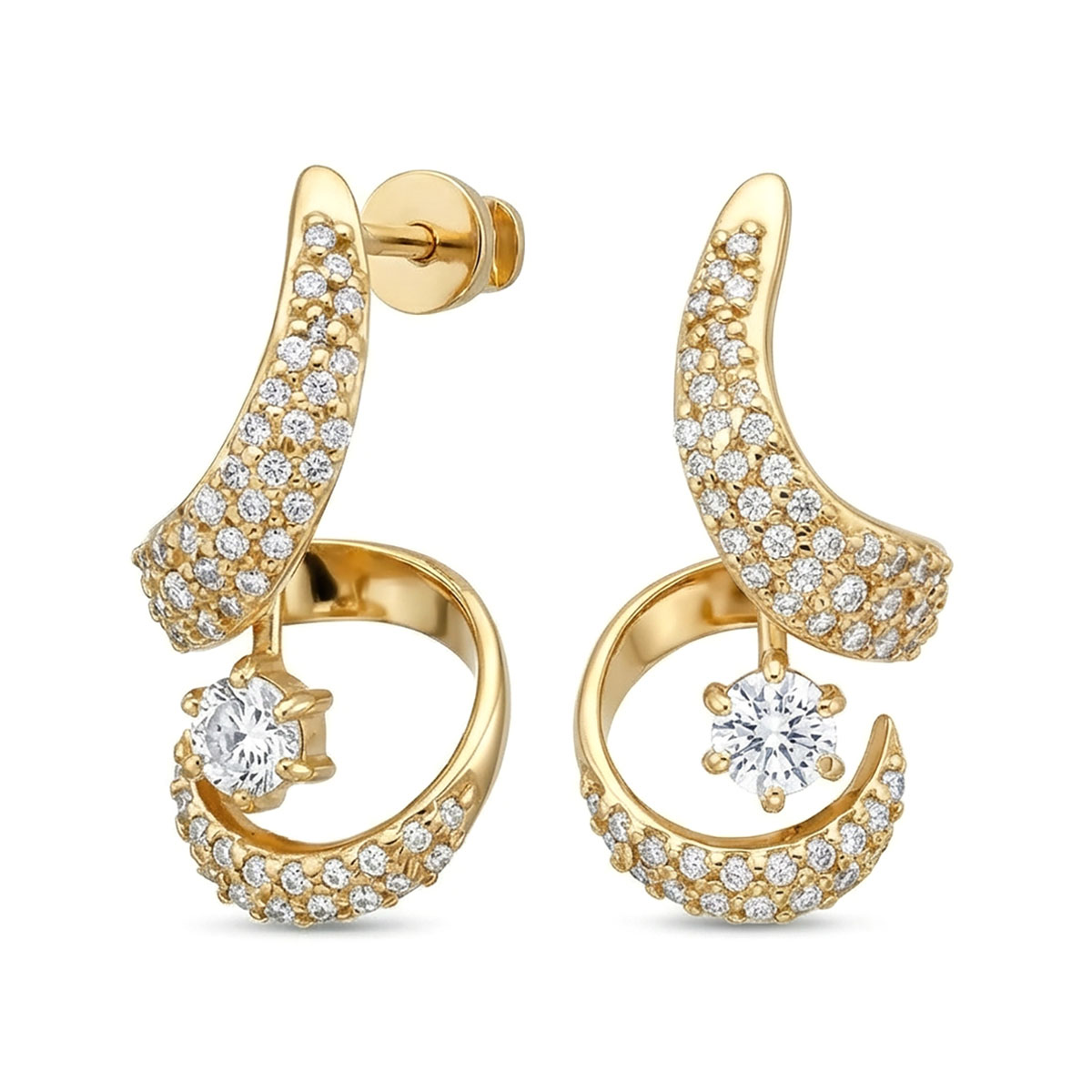 Серьги из желтого золота с бриллиантами