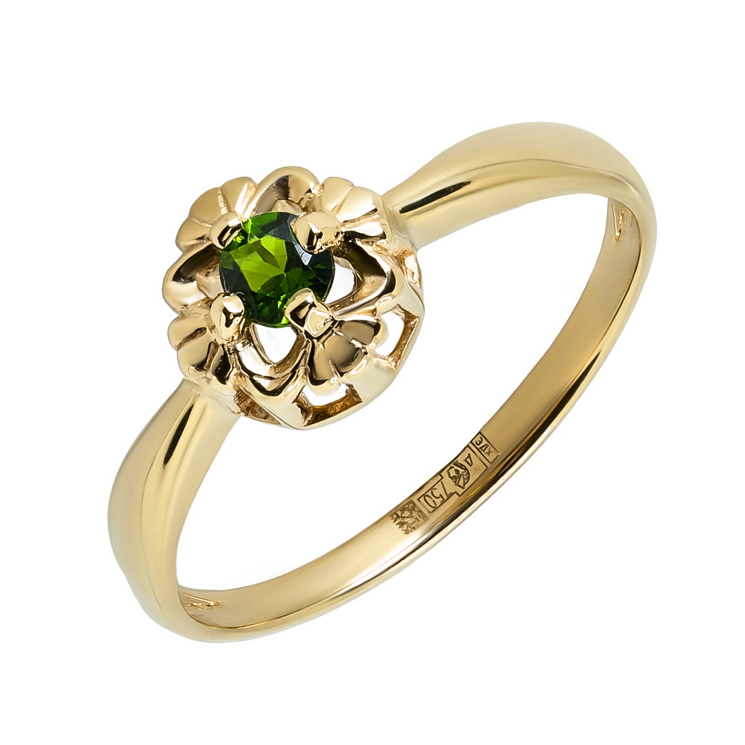 Кольцо из желтого золота с хромдиопсидом