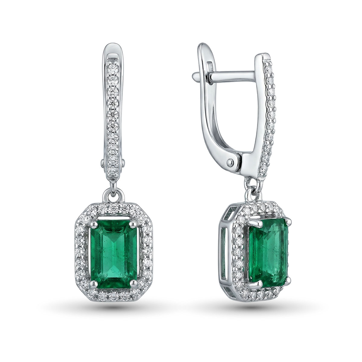 Серьги из белого золота с изумрудами и бриллиантами