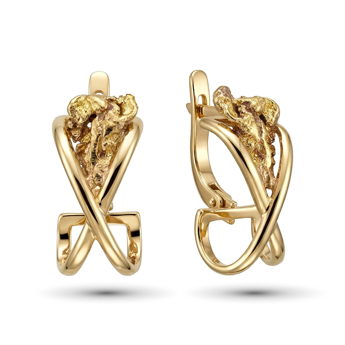 Серьги из желтого золота с самородком