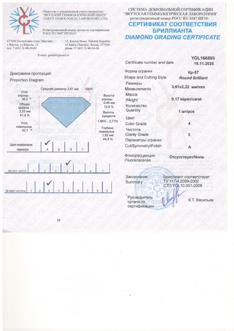 Бриллиант  0,170 карат