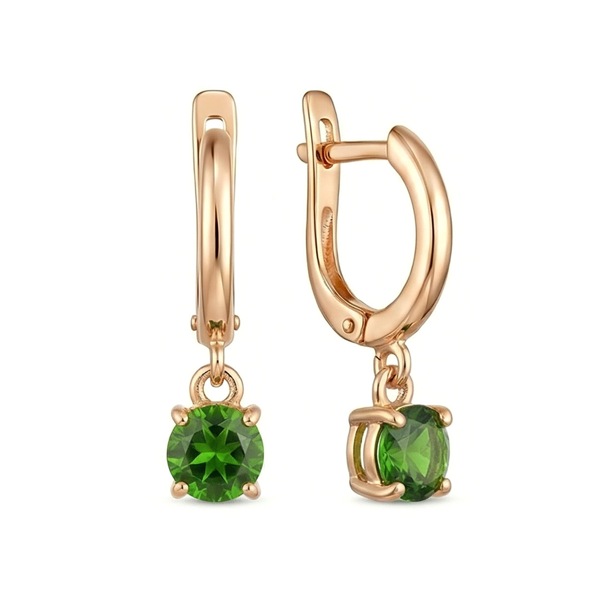 Серьги из красного золота с хромдиопсидом