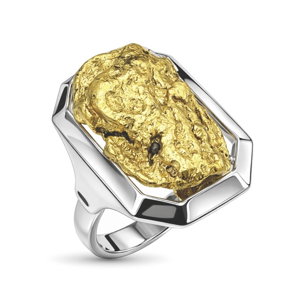 Кольцо из белого золота с самородком