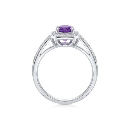 Кольцо из родированного золота с аметистом и бриллиантами