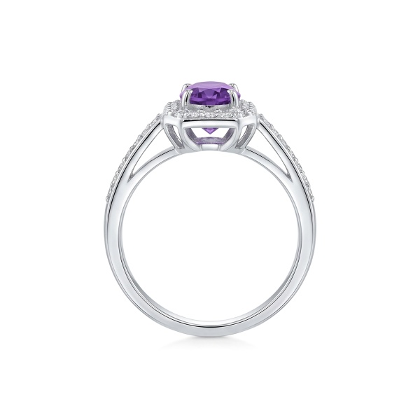 Кольцо из родированного золота с аметистом и бриллиантами