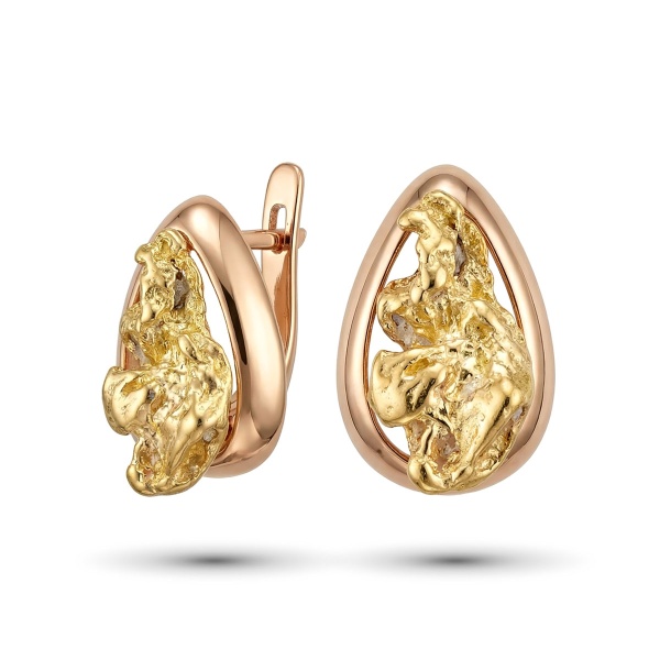 Серьги из красного золота с самородком