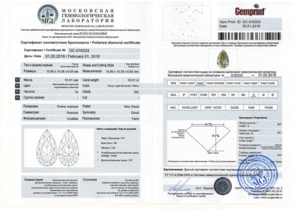 Бриллиант груша 10,010 карат