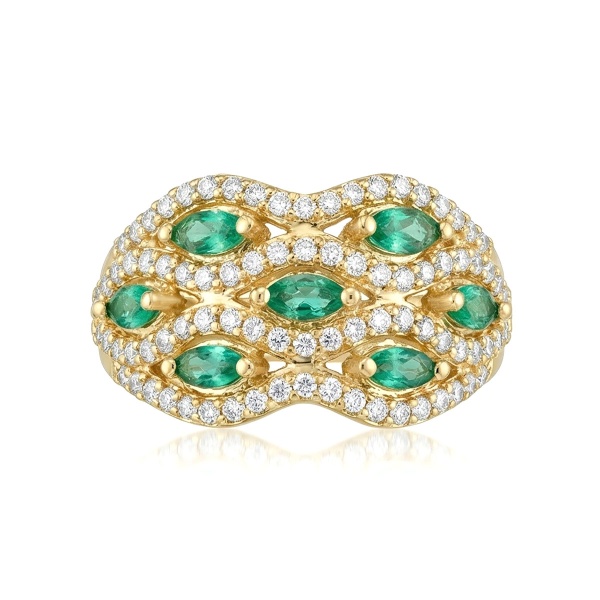 Кольцо из желтого золота с изумрудпт и бриллиантами