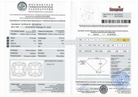 Бриллиант кушон 10,760 карат