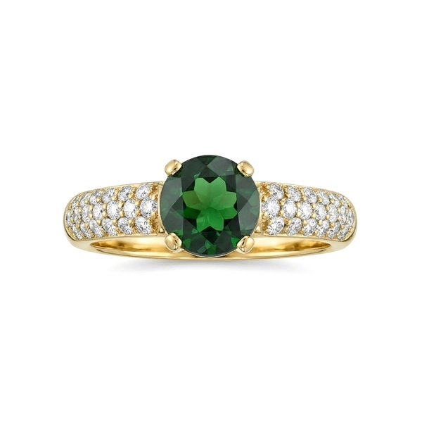 Кольцо из желтого золота с хромдиопсидом и бриллиантами