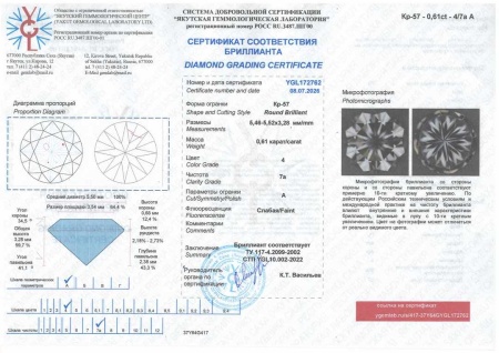 Бриллиант  0,610 карат